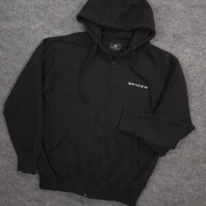 SpaceX Hoodie Mens M Black Full Zip F9 Falcon 9 Rocket Graphic Elon Musk Pockets